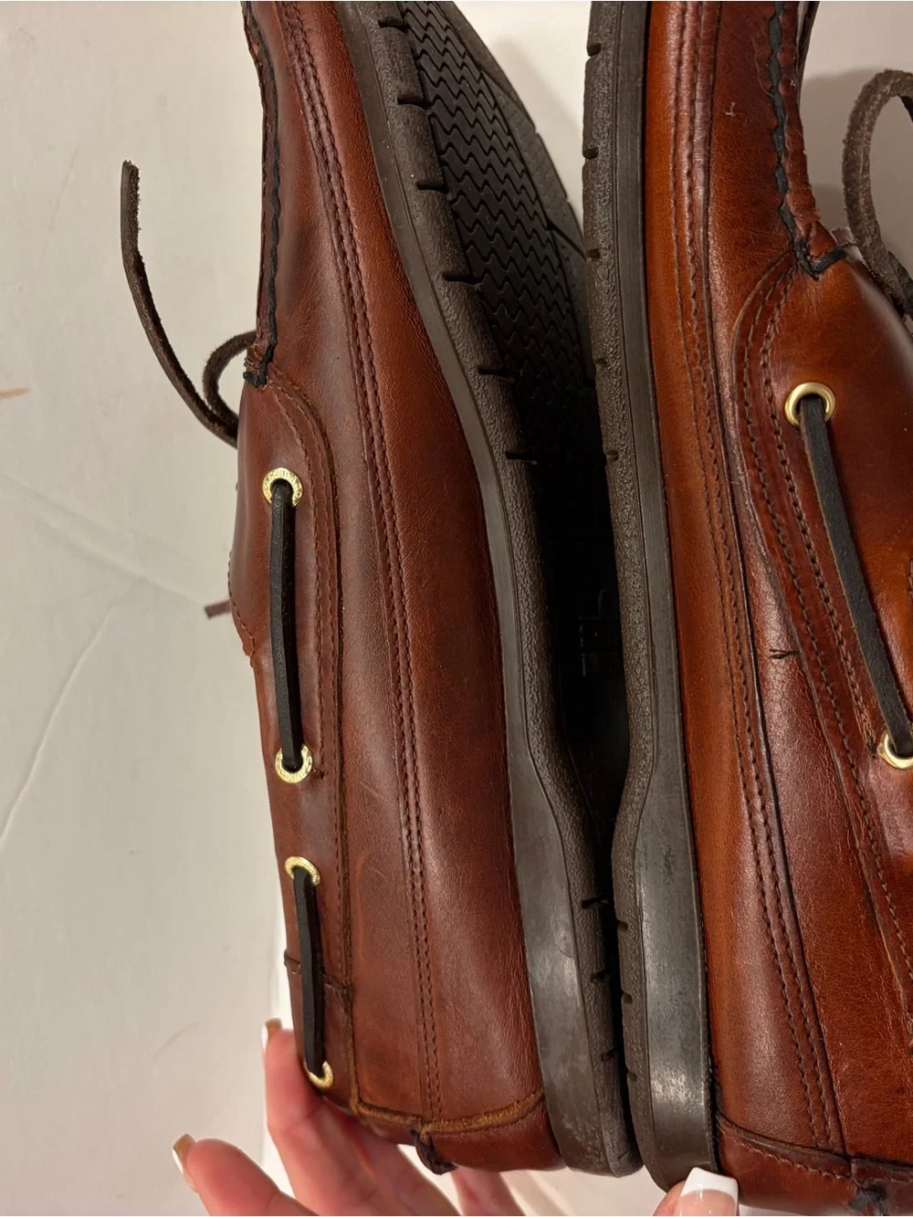Authentic Sebago docksiders Chestnut Brown Leather Boat Shoes size 11.5 EUC!!